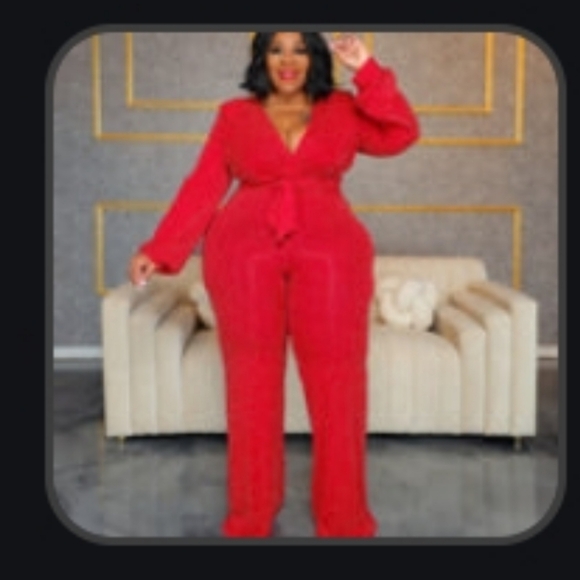 Red Shimmer Jumpsuit - Picture 2 of 2